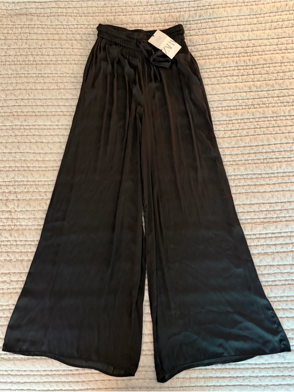 Zara Satin Effect Drawstring Flowy Wide-Leg Pants